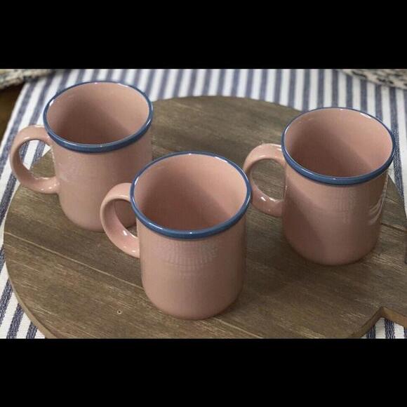 3 Rio Century Mugs Stoneware Pink Blue Rim Coffee Tea Cup Vintage Japan - Picture 2 of 12